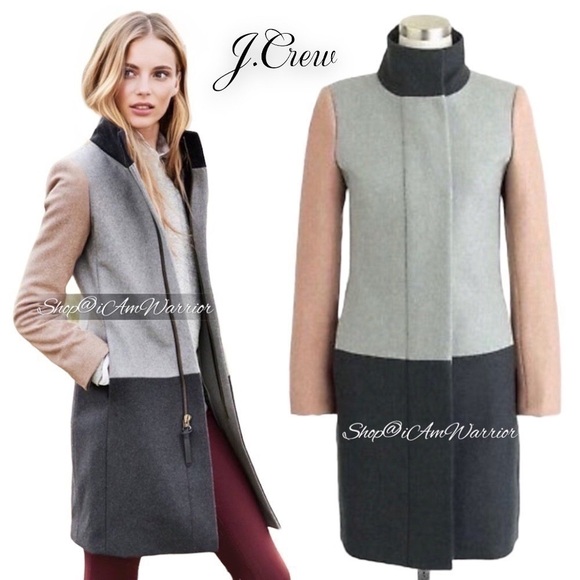 J.Crew funnel neck color-block Italian wool coat *shop@iamwarrior - Picture 3 of 10